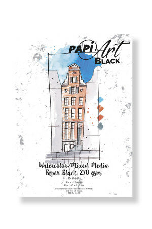 (Art.no. 364330) PapiArt 150x210 mm 270Gr. Black Aquarel/Mixed Media Black 63-90 15 Blatt